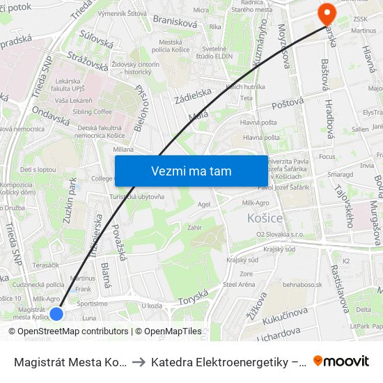 Magistrát Mesta Košice to Katedra Elektroenergetiky – Tuke map