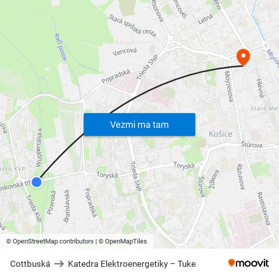 Cottbuská to Katedra Elektroenergetiky – Tuke map