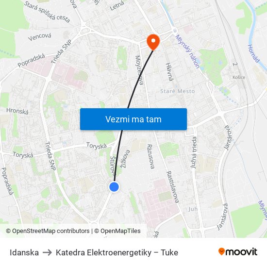 Idanska to Katedra Elektroenergetiky – Tuke map