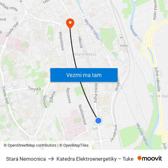 Stará Nemocnica to Katedra Elektroenergetiky – Tuke map