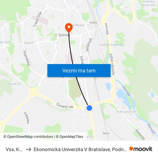 Vss, Križovatka to Ekonomická Univerzita V Bratislave, Podnikovohospodárska Fakulta V Košiciach map