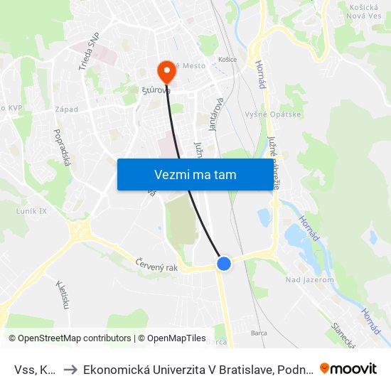 Vss, Križovatka to Ekonomická Univerzita V Bratislave, Podnikovohospodárska Fakulta V Košiciach map