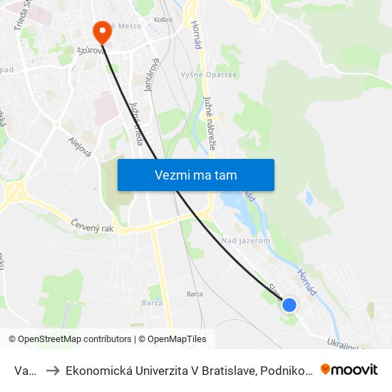 Važecká to Ekonomická Univerzita V Bratislave, Podnikovohospodárska Fakulta V Košiciach map