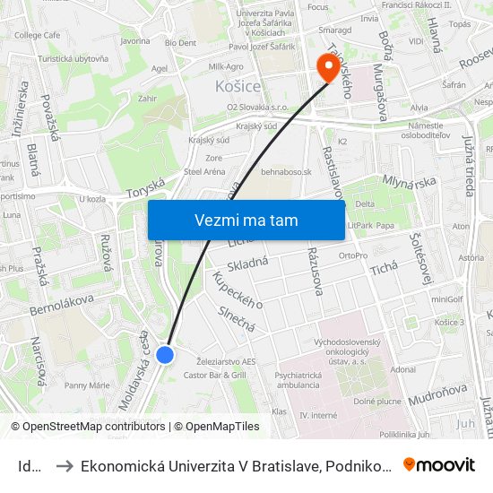 Idanská to Ekonomická Univerzita V Bratislave, Podnikovohospodárska Fakulta V Košiciach map