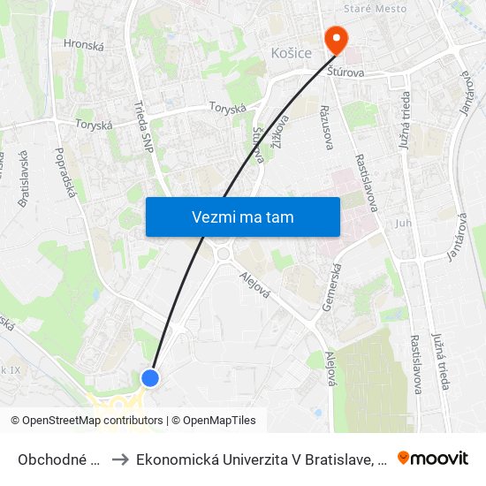 Obchodné Centrum Optima to Ekonomická Univerzita V Bratislave, Podnikovohospodárska Fakulta V Košiciach map