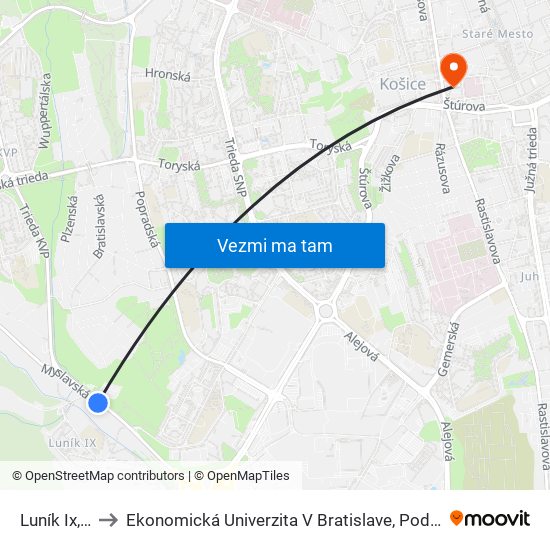Luník Ix, Rázcestie to Ekonomická Univerzita V Bratislave, Podnikovohospodárska Fakulta V Košiciach map