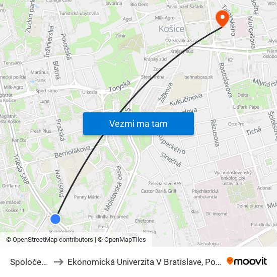 Spoločenský Pavilón to Ekonomická Univerzita V Bratislave, Podnikovohospodárska Fakulta V Košiciach map