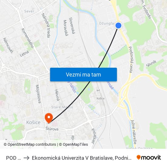 POD Furčou to Ekonomická Univerzita V Bratislave, Podnikovohospodárska Fakulta V Košiciach map