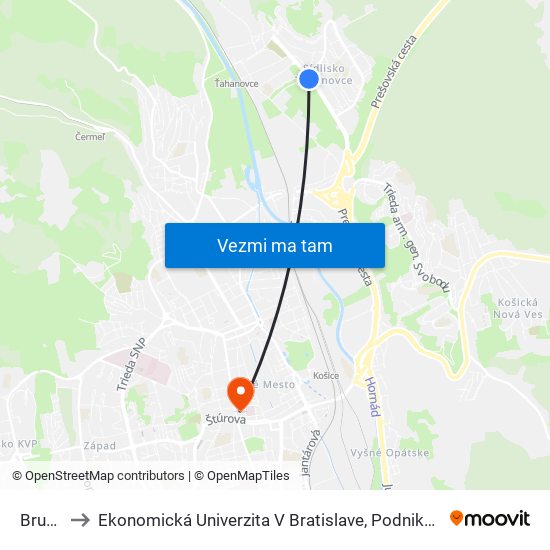 Bruselská to Ekonomická Univerzita V Bratislave, Podnikovohospodárska Fakulta V Košiciach map