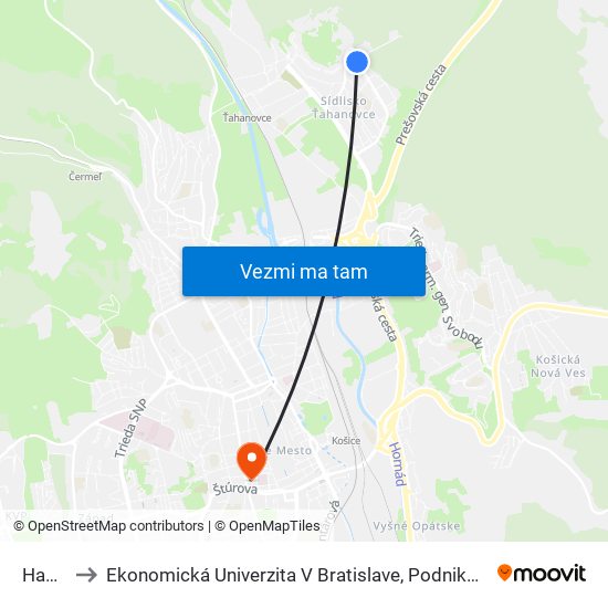 Hanojská to Ekonomická Univerzita V Bratislave, Podnikovohospodárska Fakulta V Košiciach map