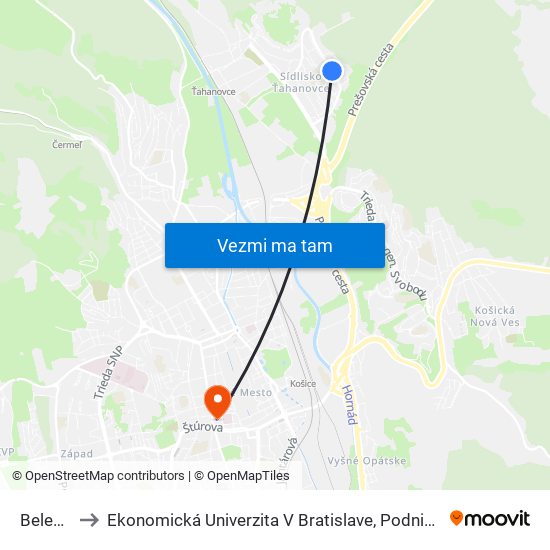 Belehradská to Ekonomická Univerzita V Bratislave, Podnikovohospodárska Fakulta V Košiciach map