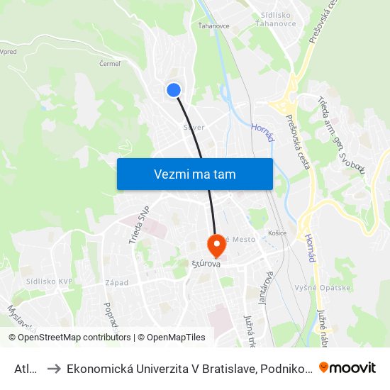 Atletická to Ekonomická Univerzita V Bratislave, Podnikovohospodárska Fakulta V Košiciach map