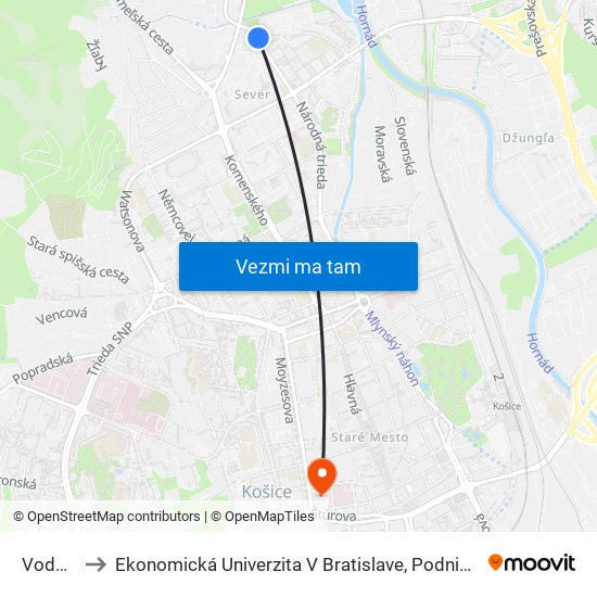 Vodárenská to Ekonomická Univerzita V Bratislave, Podnikovohospodárska Fakulta V Košiciach map