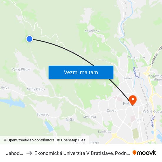 Jahodná, Chata to Ekonomická Univerzita V Bratislave, Podnikovohospodárska Fakulta V Košiciach map