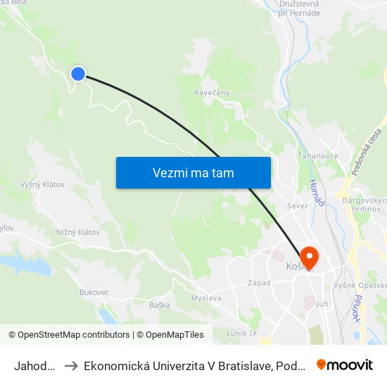 Jahodná, Kopec to Ekonomická Univerzita V Bratislave, Podnikovohospodárska Fakulta V Košiciach map