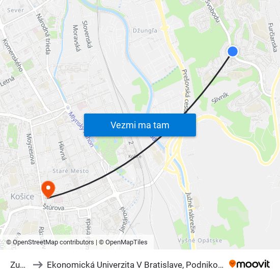 Zupkova to Ekonomická Univerzita V Bratislave, Podnikovohospodárska Fakulta V Košiciach map