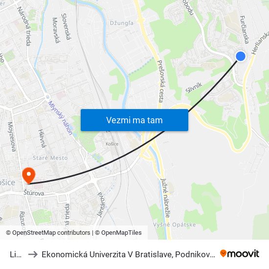 Lingov to Ekonomická Univerzita V Bratislave, Podnikovohospodárska Fakulta V Košiciach map