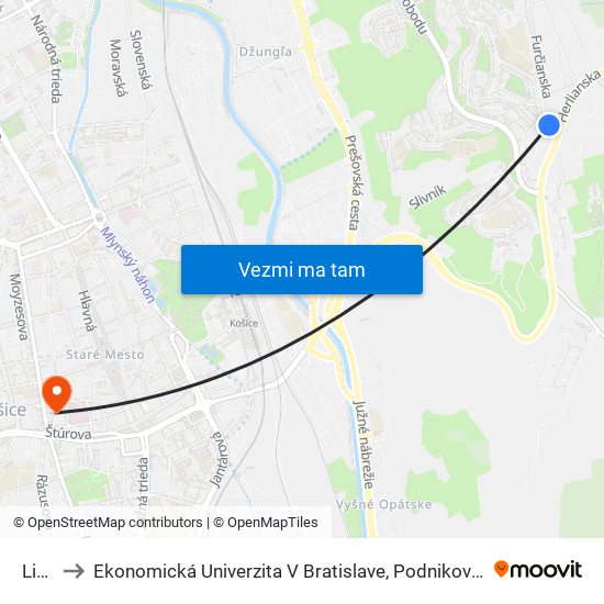 Lingov to Ekonomická Univerzita V Bratislave, Podnikovohospodárska Fakulta V Košiciach map