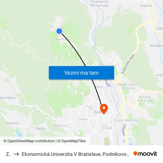 Zoo to Ekonomická Univerzita V Bratislave, Podnikovohospodárska Fakulta V Košiciach map