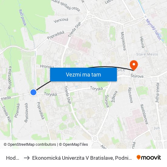 Hodonínska to Ekonomická Univerzita V Bratislave, Podnikovohospodárska Fakulta V Košiciach map