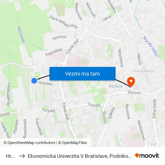 Hronská to Ekonomická Univerzita V Bratislave, Podnikovohospodárska Fakulta V Košiciach map