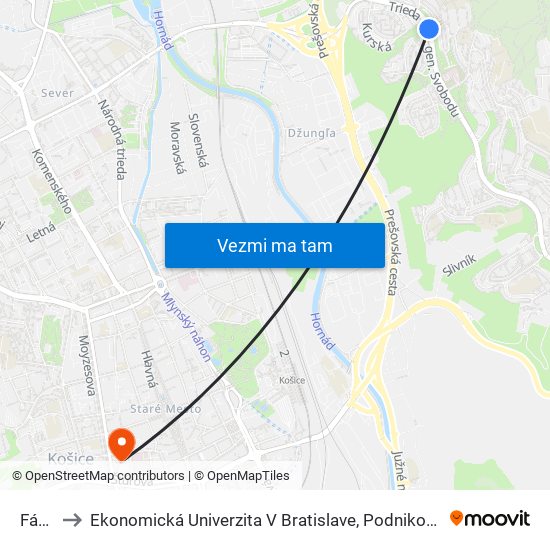 Fábryho to Ekonomická Univerzita V Bratislave, Podnikovohospodárska Fakulta V Košiciach map