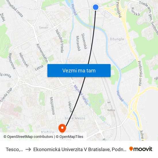 Tesco, Džungľa to Ekonomická Univerzita V Bratislave, Podnikovohospodárska Fakulta V Košiciach map