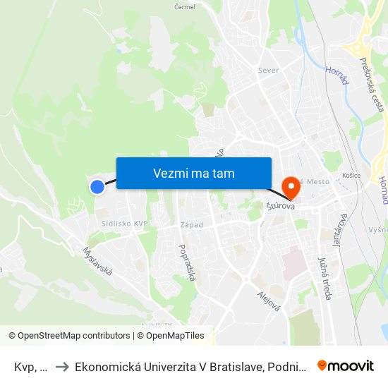 Kvp, Kláštor to Ekonomická Univerzita V Bratislave, Podnikovohospodárska Fakulta V Košiciach map
