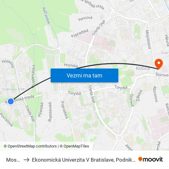 Moskovská to Ekonomická Univerzita V Bratislave, Podnikovohospodárska Fakulta V Košiciach map