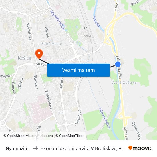 Gymnázium Opatovská to Ekonomická Univerzita V Bratislave, Podnikovohospodárska Fakulta V Košiciach map