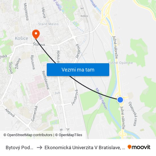 Bytový Podnik Mesta Košice to Ekonomická Univerzita V Bratislave, Podnikovohospodárska Fakulta V Košiciach map