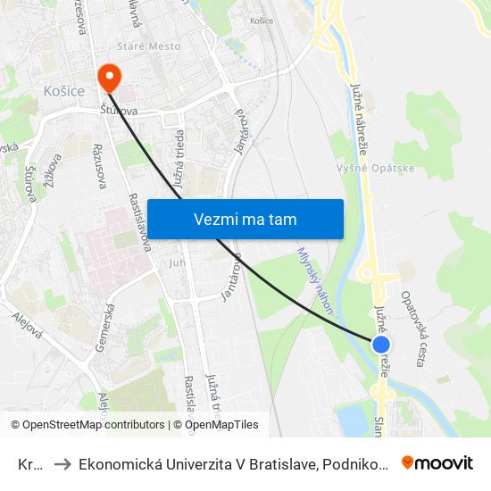 Králičia to Ekonomická Univerzita V Bratislave, Podnikovohospodárska Fakulta V Košiciach map