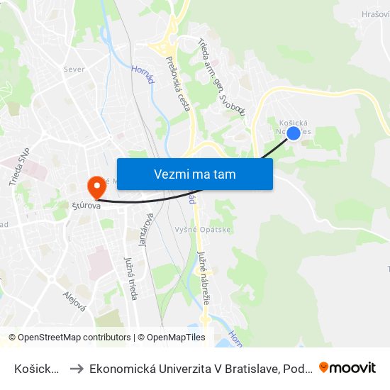 Košická Nová Ves to Ekonomická Univerzita V Bratislave, Podnikovohospodárska Fakulta V Košiciach map