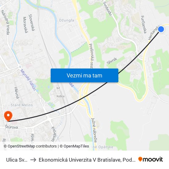 Ulica Sv. Ladislava to Ekonomická Univerzita V Bratislave, Podnikovohospodárska Fakulta V Košiciach map