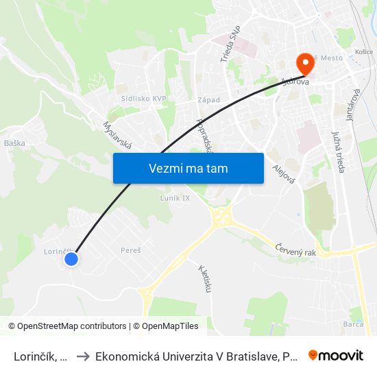 Lorinčík, Miestny Úrad to Ekonomická Univerzita V Bratislave, Podnikovohospodárska Fakulta V Košiciach map