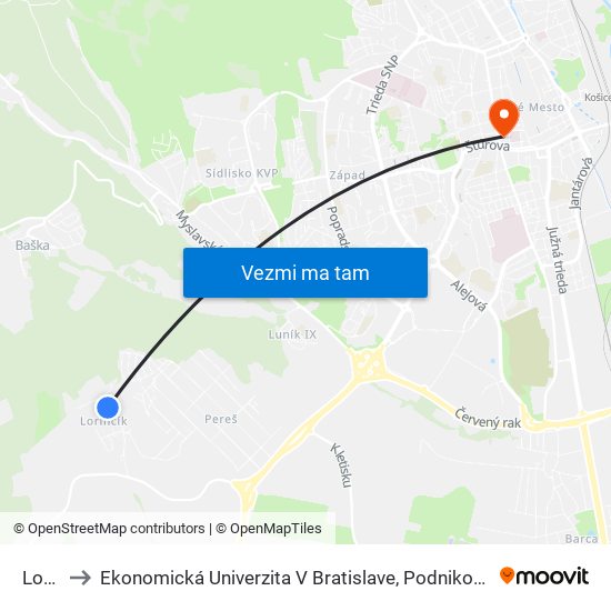 Lorinčík to Ekonomická Univerzita V Bratislave, Podnikovohospodárska Fakulta V Košiciach map