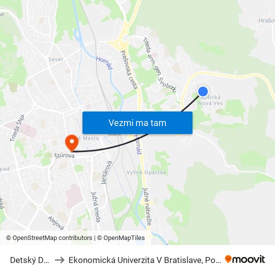 Detský Domov Satelit to Ekonomická Univerzita V Bratislave, Podnikovohospodárska Fakulta V Košiciach map