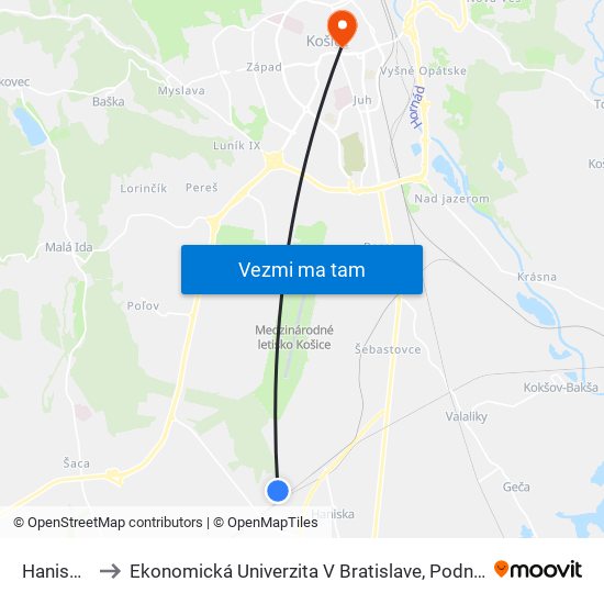 Haniska, Unimo to Ekonomická Univerzita V Bratislave, Podnikovohospodárska Fakulta V Košiciach map