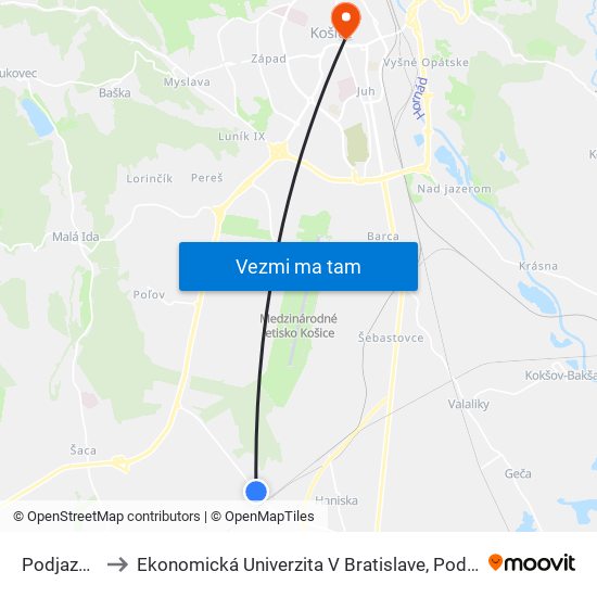 Podjazdy Haniska to Ekonomická Univerzita V Bratislave, Podnikovohospodárska Fakulta V Košiciach map