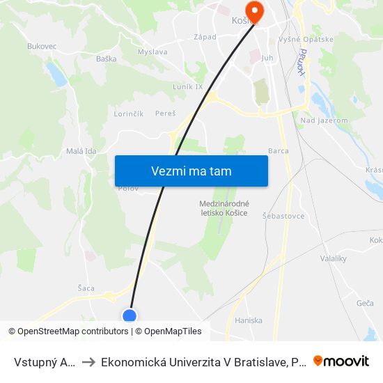 Vstupný Areál U. S. Steel to Ekonomická Univerzita V Bratislave, Podnikovohospodárska Fakulta V Košiciach map