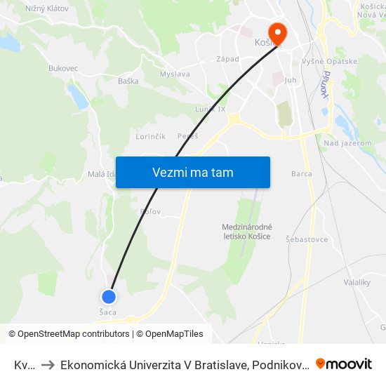 Kvetná to Ekonomická Univerzita V Bratislave, Podnikovohospodárska Fakulta V Košiciach map