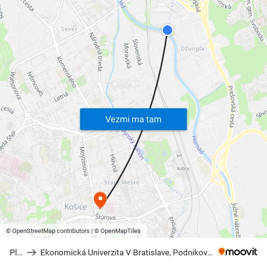 Plťová to Ekonomická Univerzita V Bratislave, Podnikovohospodárska Fakulta V Košiciach map