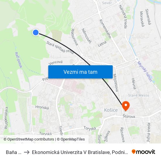 Baňa Bankov to Ekonomická Univerzita V Bratislave, Podnikovohospodárska Fakulta V Košiciach map