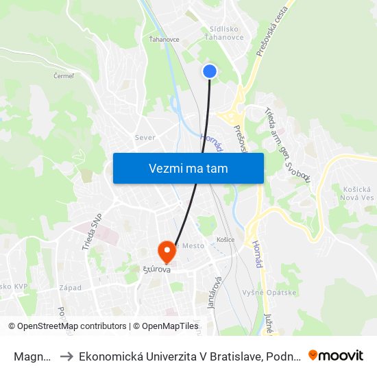 Magnezitárska to Ekonomická Univerzita V Bratislave, Podnikovohospodárska Fakulta V Košiciach map