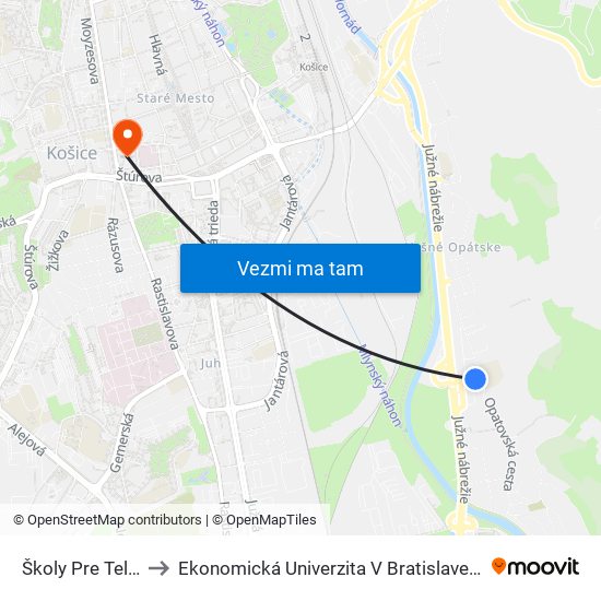 Školy Pre Telesne Postihnutých to Ekonomická Univerzita V Bratislave, Podnikovohospodárska Fakulta V Košiciach map