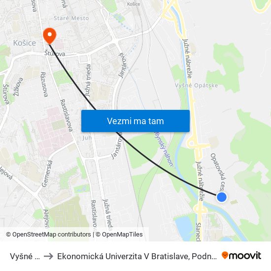 Vyšné Opátske to Ekonomická Univerzita V Bratislave, Podnikovohospodárska Fakulta V Košiciach map