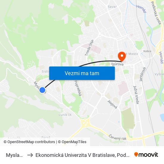 Myslava, Kostol to Ekonomická Univerzita V Bratislave, Podnikovohospodárska Fakulta V Košiciach map