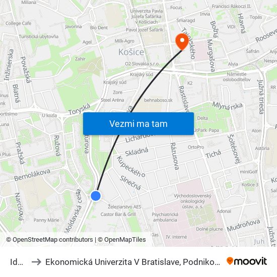 Idanska to Ekonomická Univerzita V Bratislave, Podnikovohospodárska Fakulta V Košiciach map