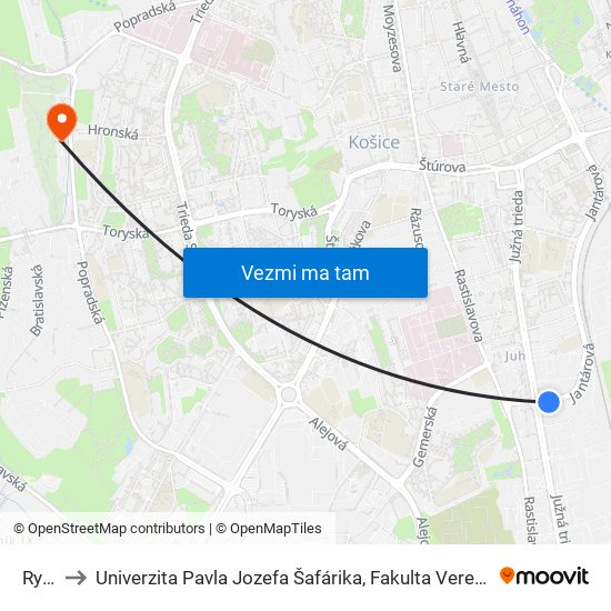 Ryba to Univerzita Pavla Jozefa Šafárika, Fakulta Verejnej Správy map