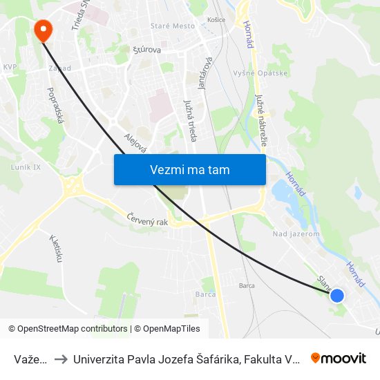 Važecká to Univerzita Pavla Jozefa Šafárika, Fakulta Verejnej Správy map